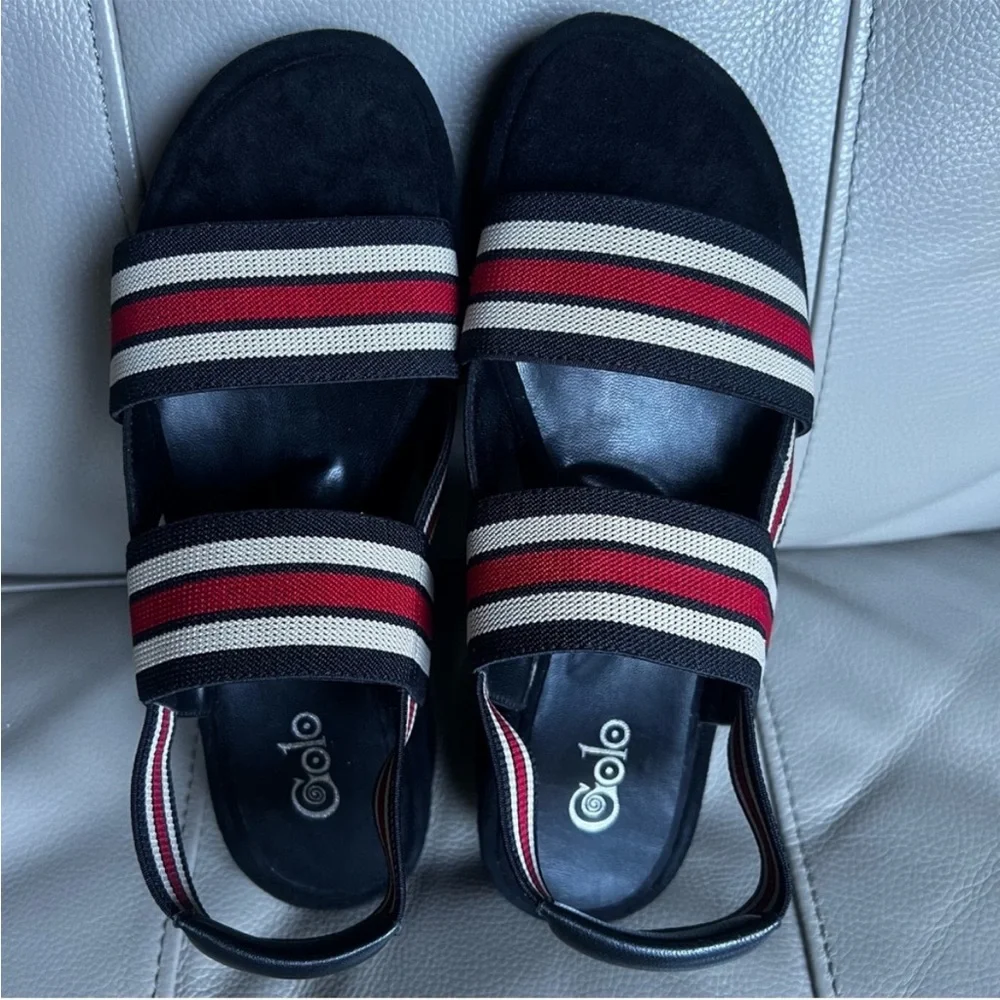 Golo Baird Elastic Strap Platform Sandal Sz 7 Black Red White Chunky Striped